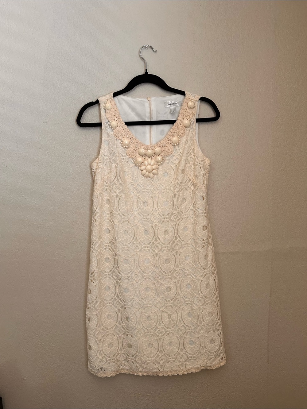 Dress Barn Ivory Lace Sleeveless Shift Dress with Beaded Trim